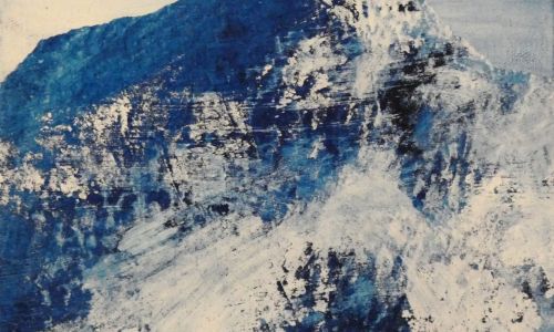 Pigments bleu de Prusse sur papier puis marouflage sur toile    30x30 cm