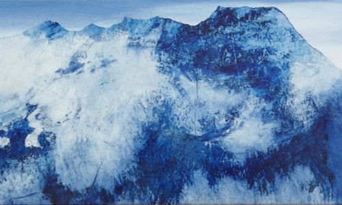 Pigments bleu de Prusse sur papier puis marouflage sur toile  30x100 cm